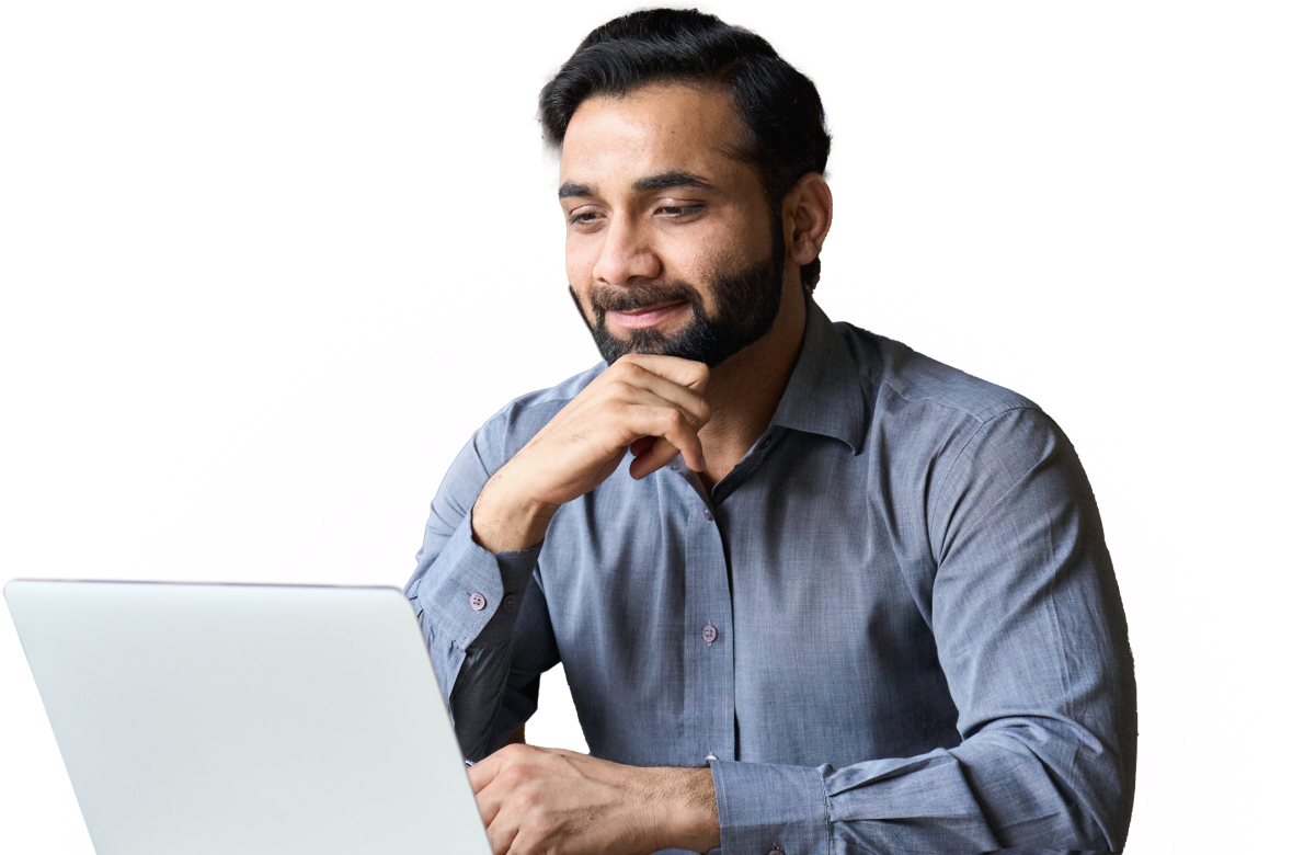 Person working on laptop smiling