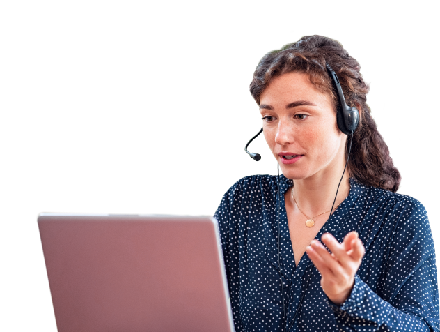 Person wearing headphone talking with customer