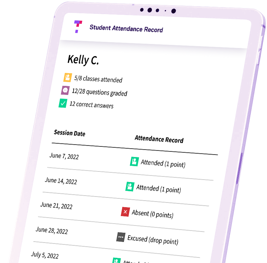 tablet with student attendance record
